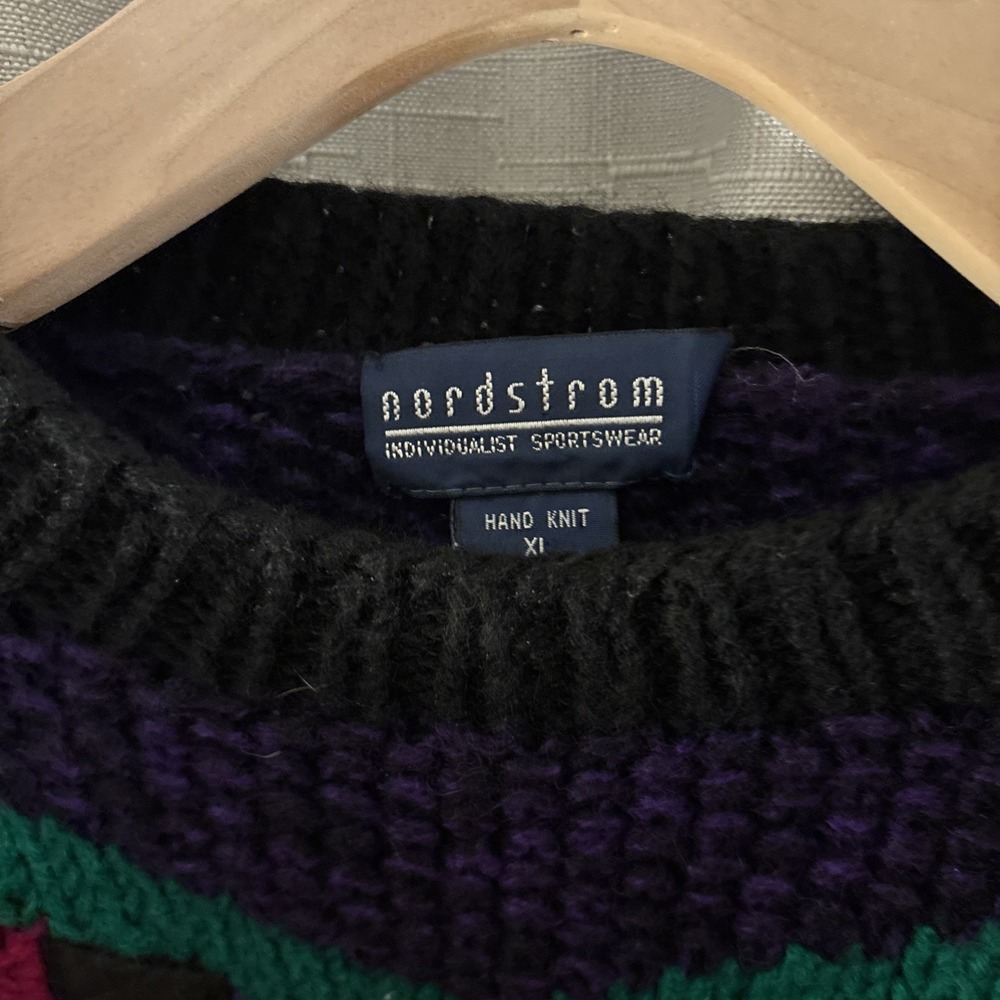Vtg Nordstrom 100% Wool Hand Knit Sweater Womens L Chunky New Wave Ski 80s SW - Picture 9 of 11
